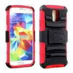 Wholesale Samsung Galaxy S5 Armor Shell Case Stand and Holster Clip (Black Red)